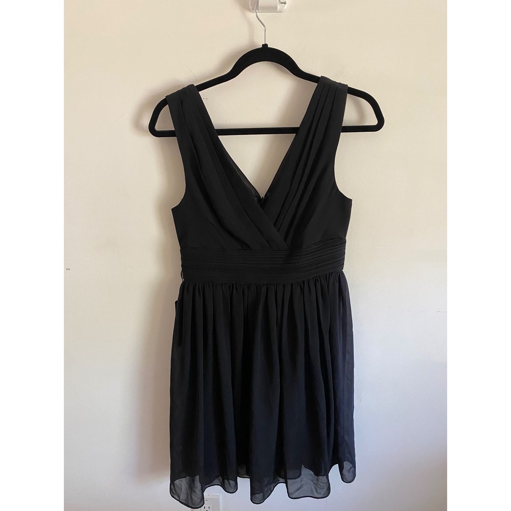 Ever-Pretty Womens Black V-Neck‎  Ruched Waist Chiffon Cocktail Dress Size 8